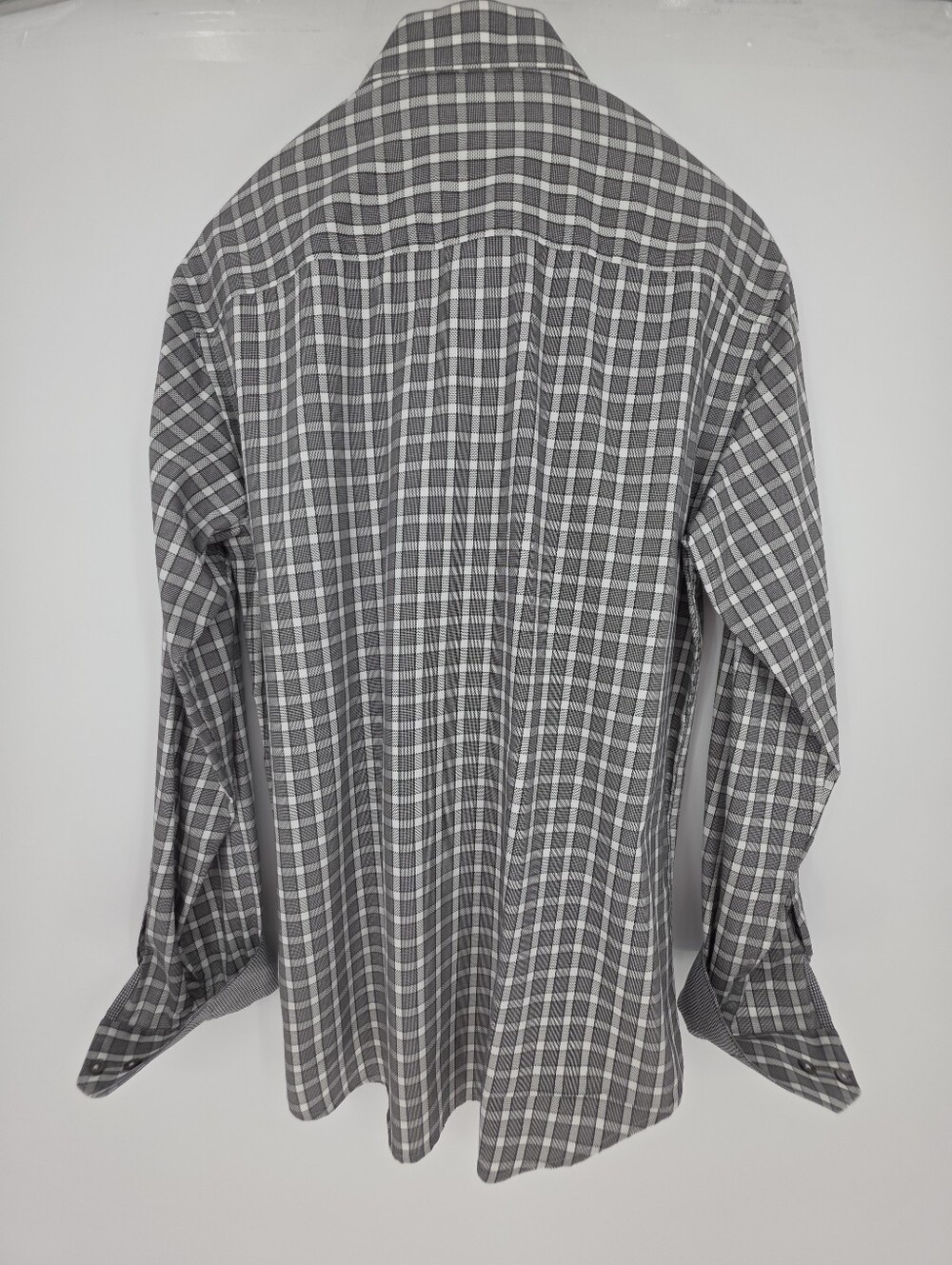 Bugatchi Uomo Shaped Fit Gray Plaid Button Down Shirt Men's Medium Cotton - Picture 2 of 11